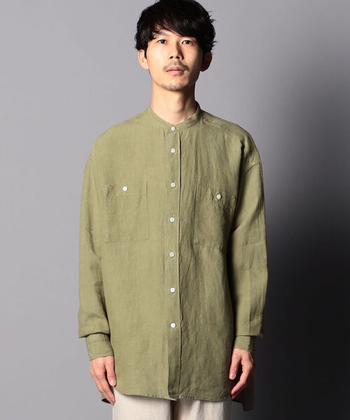 NOLLEY'S goodman（ノーリーズグッドマン）の「ヘンプ ビッグシルエット バンドカラーシャツ UNISEX（シャツ/ブラウス・メンズ・ブラウン/ホワイト/ライトブルー/オリーブ・LARGE/SMALL/MEDIUM）」の10枚目の写真
