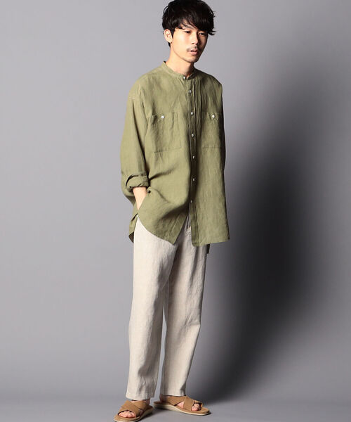 NOLLEY'S goodman（ノーリーズグッドマン）の「ヘンプ ビッグシルエット バンドカラーシャツ UNISEX（シャツ/ブラウス・メンズ・ブラウン/ホワイト/ライトブルー/オリーブ・LARGE/SMALL/MEDIUM）」の9枚目の写真