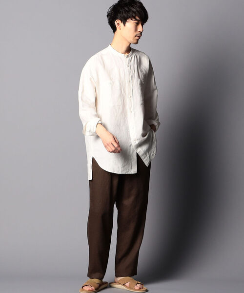 NOLLEY'S goodman（ノーリーズグッドマン）の「ヘンプ ビッグシルエット バンドカラーシャツ UNISEX（シャツ/ブラウス・メンズ・ブラウン/ホワイト/ライトブルー/オリーブ・LARGE/SMALL/MEDIUM）」の16枚目の写真