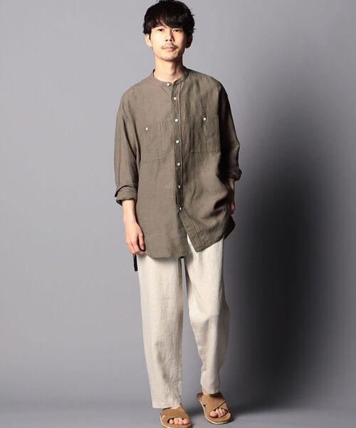 NOLLEY'S goodman（ノーリーズグッドマン）の「ヘンプ ビッグシルエット バンドカラーシャツ UNISEX（シャツ/ブラウス・メンズ・ブラウン/ホワイト/ライトブルー/オリーブ・LARGE/SMALL/MEDIUM）」の7枚目の写真