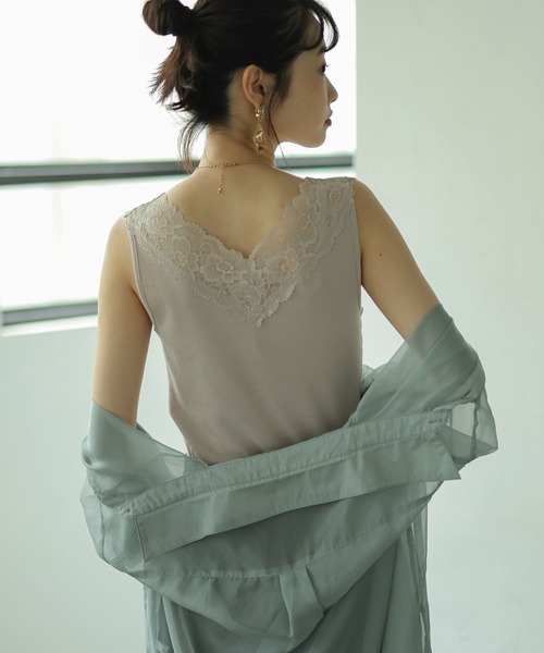 GeeRA（ジーラ）の「前後2WAY幅広レース付キャミソール（キャミソール・レディース・ブラック/アイボリー/ミント/モカ/サンドグレー/コーラル/パープル/オレンジ・MEDIUM）」の4枚目の写真