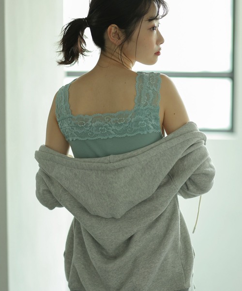 GeeRA（ジーラ）の「前後2WAY幅広レース付キャミソール（キャミソール・レディース・ブラック/アイボリー/ミント/モカ/サンドグレー/コーラル/パープル/オレンジ・MEDIUM）」の6枚目の写真