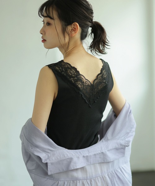 GeeRA（ジーラ）の「前後2WAY幅広レース付キャミソール（キャミソール・レディース・ブラック/アイボリー/ミント/モカ/サンドグレー/コーラル/パープル/オレンジ・MEDIUM）」の15枚目の写真