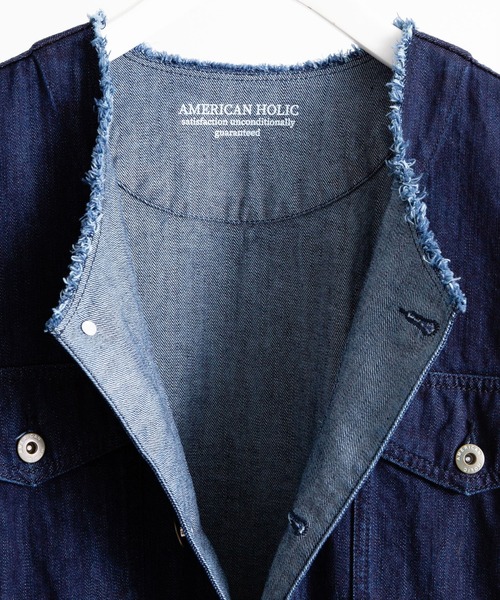 AMERICAN HOLIC（アメリカンホリック）の「【WEB限定】ノーカラーCPOブルゾン（デニムジャケット・レディース・ベージュ/グレー/ワンウォッシュ・S/M/L）」の18枚目の写真