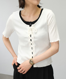 ＡＮＤＪ | バックレースアップラウンドネックテレコトップス(Tシャツ/カットソー)