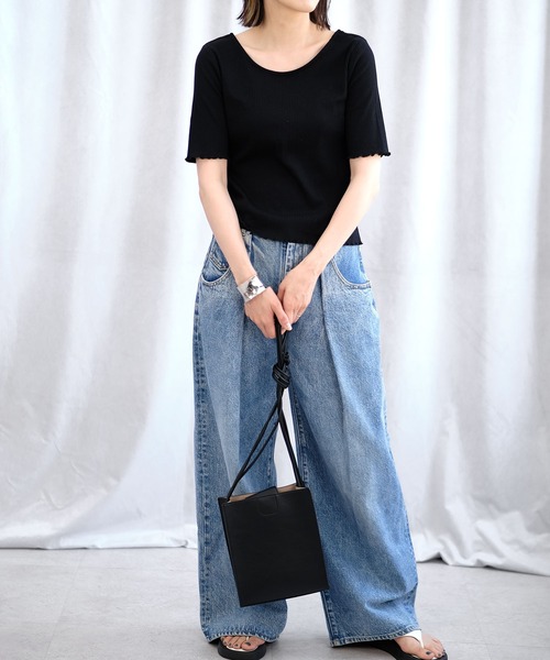 ＡＮＤＪ（アンドジェイ）の「バックレースアップラウンドネックテレコトップス（Tシャツ/カットソー・レディース・モカ/オフホワイト/ブラック・M）」の4枚目の写真