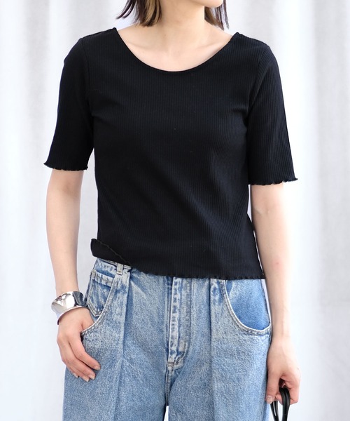 ＡＮＤＪ（アンドジェイ）の「バックレースアップラウンドネックテレコトップス（Tシャツ/カットソー・レディース・モカ/オフホワイト/ブラック・M）」の6枚目の写真