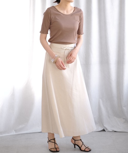 ＡＮＤＪ（アンドジェイ）の「バックレースアップラウンドネックテレコトップス（Tシャツ/カットソー・レディース・モカ/オフホワイト/ブラック・M）」の13枚目の写真