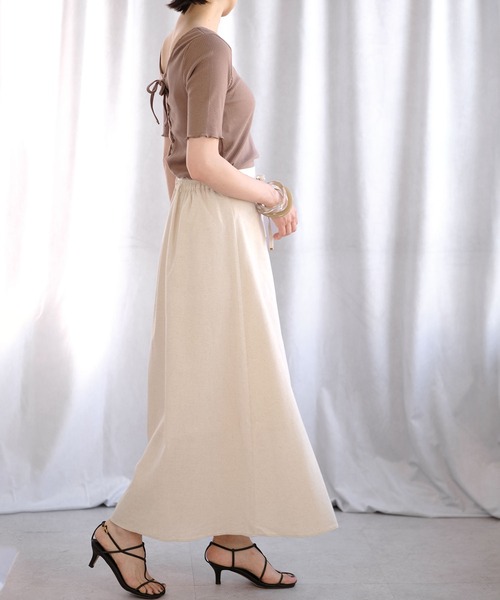 ＡＮＤＪ（アンドジェイ）の「バックレースアップラウンドネックテレコトップス（Tシャツ/カットソー・レディース・モカ/オフホワイト/ブラック・M）」の14枚目の写真