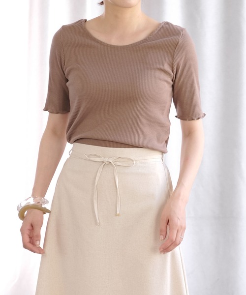 ＡＮＤＪ（アンドジェイ）の「バックレースアップラウンドネックテレコトップス（Tシャツ/カットソー・レディース・モカ/オフホワイト/ブラック・M）」の16枚目の写真