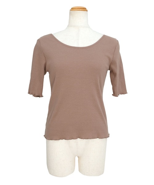 ＡＮＤＪ（アンドジェイ）の「バックレースアップラウンドネックテレコトップス（Tシャツ/カットソー・レディース・モカ/オフホワイト/ブラック・M）」の17枚目の写真