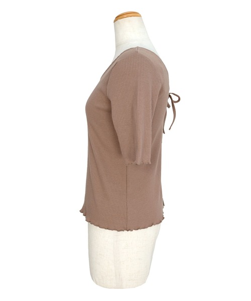 ＡＮＤＪ（アンドジェイ）の「バックレースアップラウンドネックテレコトップス（Tシャツ/カットソー・レディース・モカ/オフホワイト/ブラック・M）」の18枚目の写真