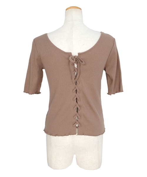 ＡＮＤＪ（アンドジェイ）の「バックレースアップラウンドネックテレコトップス（Tシャツ/カットソー・レディース・モカ/オフホワイト/ブラック・M）」の19枚目の写真