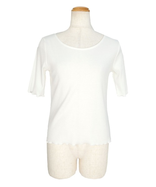 ＡＮＤＪ（アンドジェイ）の「バックレースアップラウンドネックテレコトップス（Tシャツ/カットソー・レディース・モカ/オフホワイト/ブラック・M）」の20枚目の写真