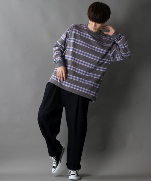 SITRY(シトリー)の「Loose silhouette Heavy weight multi border rib T-shirt/ルーズシルエット ヘビーウェイト マルチボーダー リブ Tシャツ(Tシャツ/カットソー・メンズ・チャコールグレー/オレンジ/グリーン・M/L)」の11枚目の写真