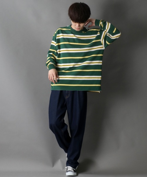 SITRY(シトリー)の「Loose silhouette Heavy weight multi border rib T-shirt/ルーズシルエット ヘビーウェイト マルチボーダー リブ Tシャツ(Tシャツ/カットソー・メンズ・チャコールグレー/オレンジ/グリーン・M/L)」の12枚目の写真