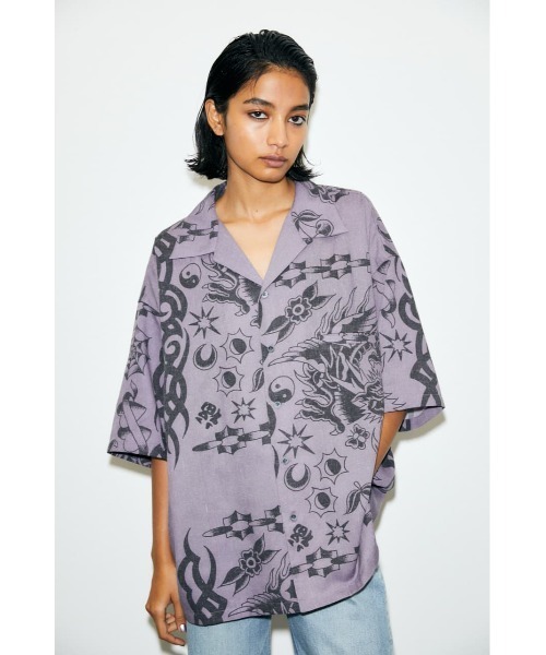 MOUSSY（マウジー）の「BANDANA OVERSIZED シャツ（シャツ/ブラウス・レディース・ライトブラック/アイボリー/パープル・FREE）」の3枚目の写真