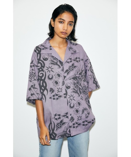MOUSSY（マウジー）の「BANDANA OVERSIZED シャツ（シャツ/ブラウス・レディース・ライトブラック/アイボリー/パープル・FREE）」の9枚目の写真