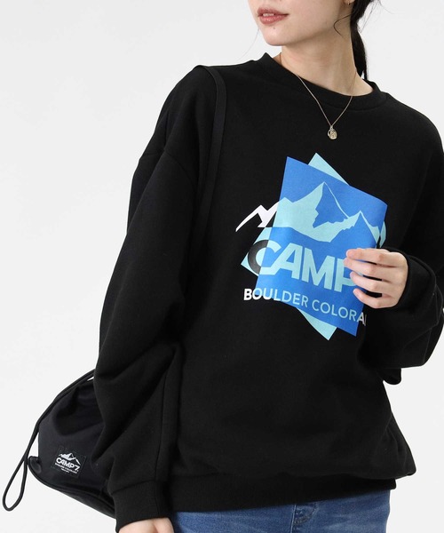 CAMP7（キャンプセブン）の「【CAMP7】重ねプリントロゴスウェット（スウェット・レディース・ライトグレー/ブラック/ベージュ・S/M/L）」の2枚目の写真