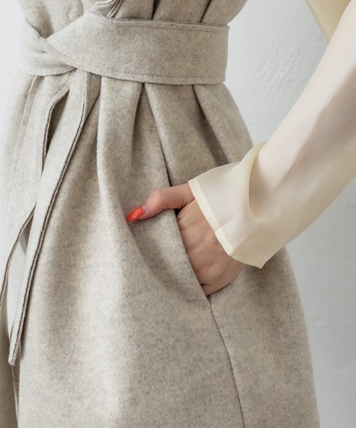 mystic(ミスティック)の「ベルト付起毛ジレ / ロングベスト(テーラードジャケット・レディース・チャコールグレー/ネイビー/アイボリー・FREE)」の15枚目の写真