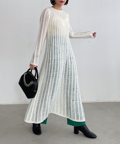 PAGEBOY（ページボーイ）の「スノウメッシュアミニットワンピース（ワンピース・レディース・オフホワイト/ブラック・FREE）」の6枚目の写真