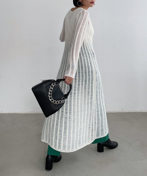 PAGEBOY（ページボーイ）の「スノウメッシュアミニットワンピース（ワンピース・レディース・オフホワイト/ブラック・FREE）」の5枚目の写真