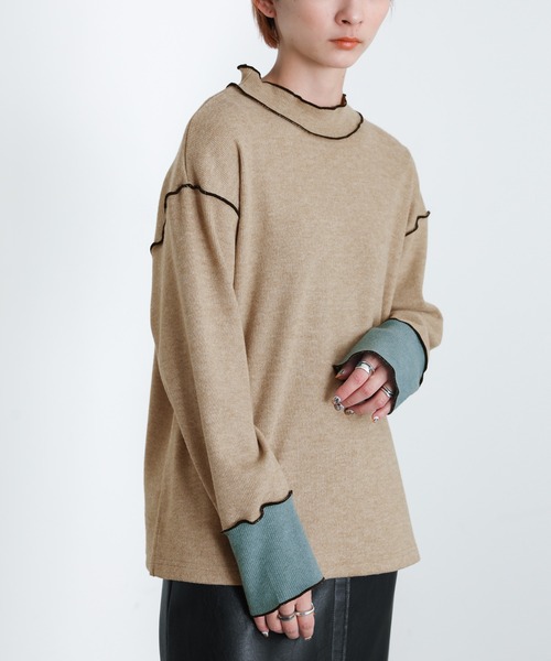 select MOCA（セレクトモカ）の「2022 SS プチハイネックバイカラーリブカットソー（Tシャツ/カットソー・レディース・ブラック/ベージュ・FREE）」の6枚目の写真