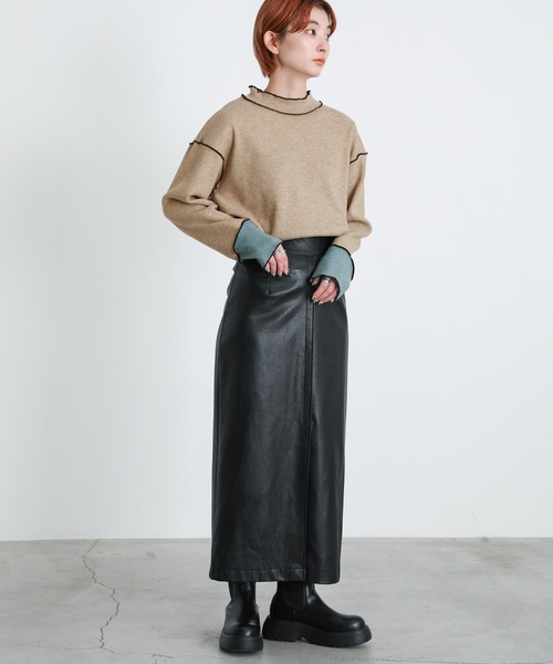 select MOCA（セレクトモカ）の「2022 SS プチハイネックバイカラーリブカットソー（Tシャツ/カットソー・レディース・ブラック/ベージュ・FREE）」の5枚目の写真