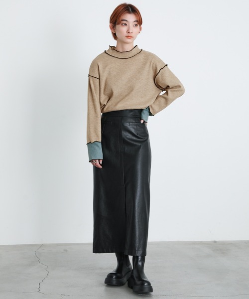 select MOCA（セレクトモカ）の「2022 SS プチハイネックバイカラーリブカットソー（Tシャツ/カットソー・レディース・ブラック/ベージュ・FREE）」の3枚目の写真