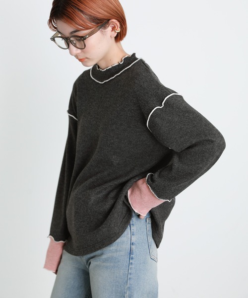 select MOCA（セレクトモカ）の「2022 SS プチハイネックバイカラーリブカットソー（Tシャツ/カットソー・レディース・ブラック/ベージュ・FREE）」の13枚目の写真