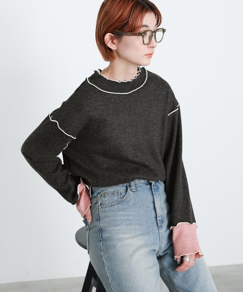 select MOCA（セレクトモカ）の「2022 SS プチハイネックバイカラーリブカットソー（Tシャツ/カットソー・レディース・ブラック/ベージュ・FREE）」の15枚目の写真