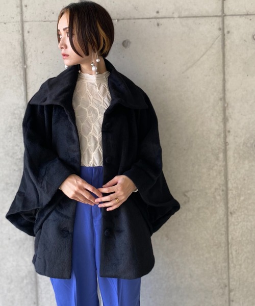 deux amour（ドゥーザムール）の「ポンチョコート（ポンチョ・レディース・ベージュ/グレー/ブラック・MEDIUM）」の6枚目の写真