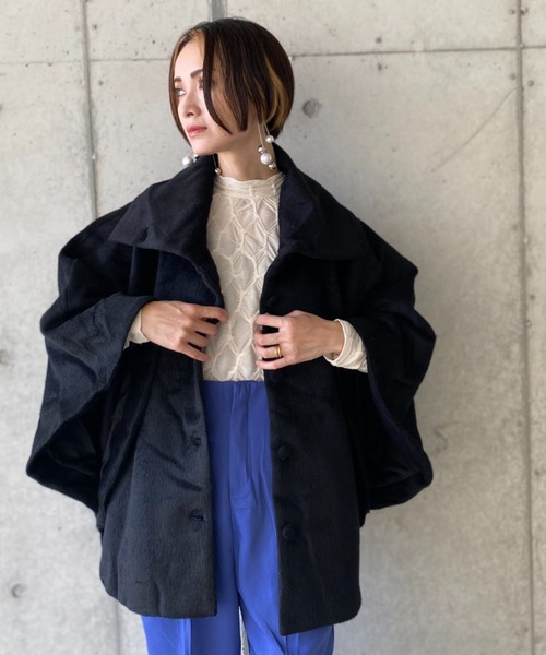 deux amour（ドゥーザムール）の「ポンチョコート（ポンチョ・レディース・ベージュ/グレー/ブラック・MEDIUM）」の7枚目の写真