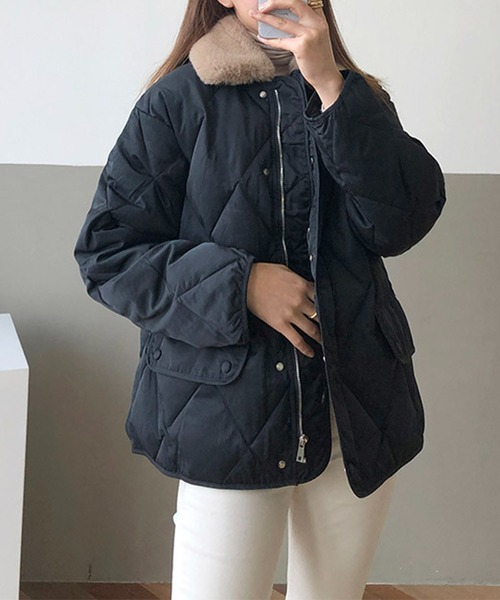 me+em select（ミームセレクト）の「※※エコファー衿キルティングブルゾン（ブルゾン・レディース・カーキ/ブラウン/アイボリー/ブラック・FREE）」の15枚目の写真