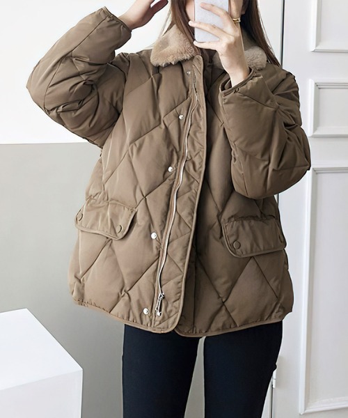 me+em select（ミームセレクト）の「※※エコファー衿キルティングブルゾン（ブルゾン・レディース・カーキ/ブラウン/アイボリー/ブラック・FREE）」の21枚目の写真
