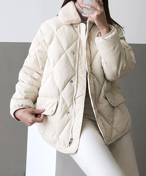 me+em select（ミームセレクト）の「※※エコファー衿キルティングブルゾン（ブルゾン・レディース・カーキ/ブラウン/アイボリー/ブラック・FREE）」の6枚目の写真