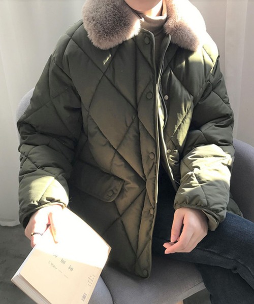 me+em select（ミームセレクト）の「※※エコファー衿キルティングブルゾン（ブルゾン・レディース・カーキ/ブラウン/アイボリー/ブラック・FREE）」の13枚目の写真