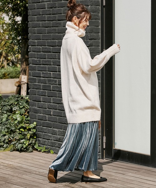 BAYFLOW（ベイフロー）の「ベロアプリーツスカート（スカート・レディース・グリーン/モカ/アイボリー・SMALL/MEDIUM）」の7枚目の写真