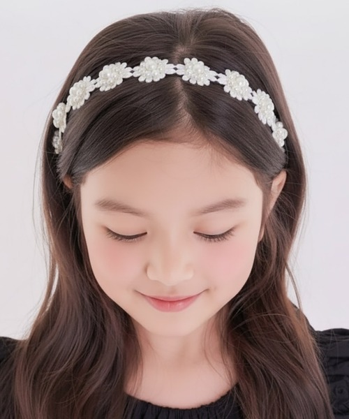 日本製】エリザベス カチューシャ ハンドメイド お花 白 ベージュ