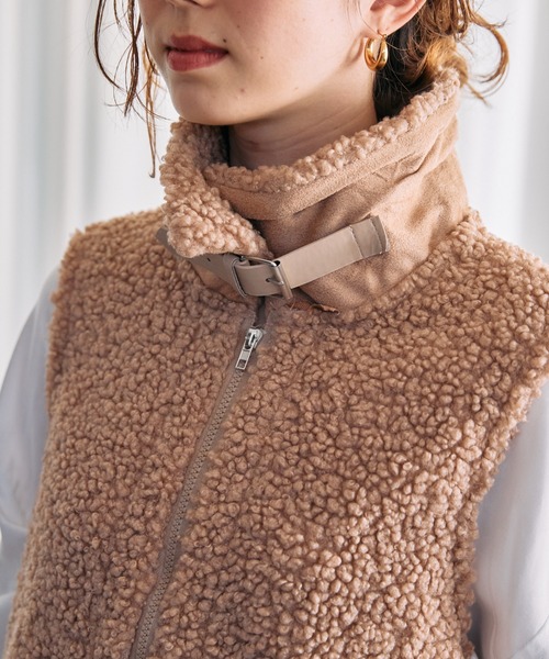 toucher du brise（トゥシェドブリーズ）の「【もこもこ暖か】リラックスボアベスト（その他アウター・レディース・ベージュ/グレー/オフホワイト・M）」の6枚目の写真