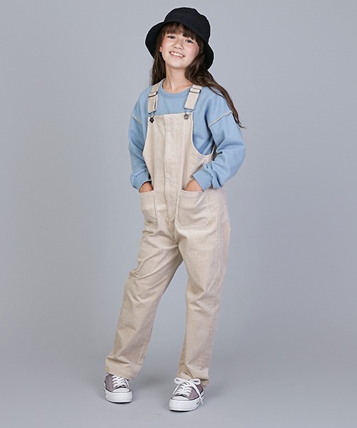 Lycee mine(リセマイン)の「【リンク】コーデュロイサロペット(サロペット/オーバーオール・キッズ・アイボリー/ターコイズブルー・M/S)」の2枚目の写真