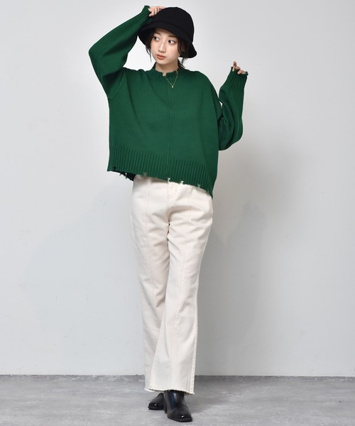 RETRO GIRL(レトロガール)の「アウトリッキングダメージニット(ニット/セーター・レディース・ダークブラウン/オレンジ/グリーン/ブラック系その他/ブルー・FREE)」の6枚目の写真