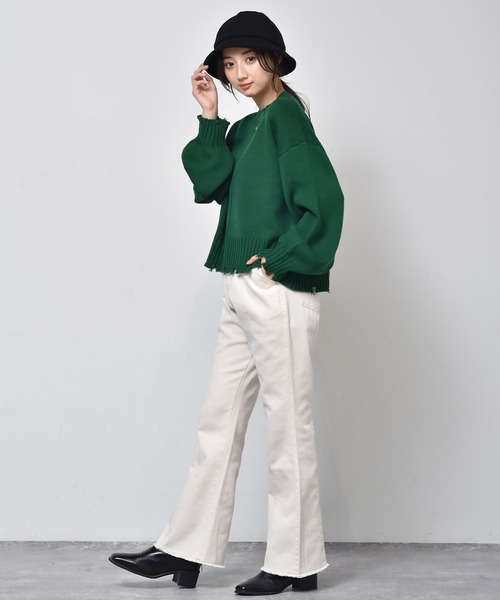 RETRO GIRL(レトロガール)の「アウトリッキングダメージニット(ニット/セーター・レディース・ダークブラウン/オレンジ/グリーン/ブラック系その他/ブルー・FREE)」の11枚目の写真