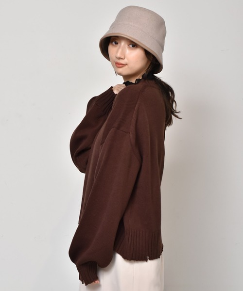 RETRO GIRL(レトロガール)の「アウトリッキングダメージニット(ニット/セーター・レディース・ダークブラウン/オレンジ/グリーン/ブラック系その他/ブルー・FREE)」の7枚目の写真