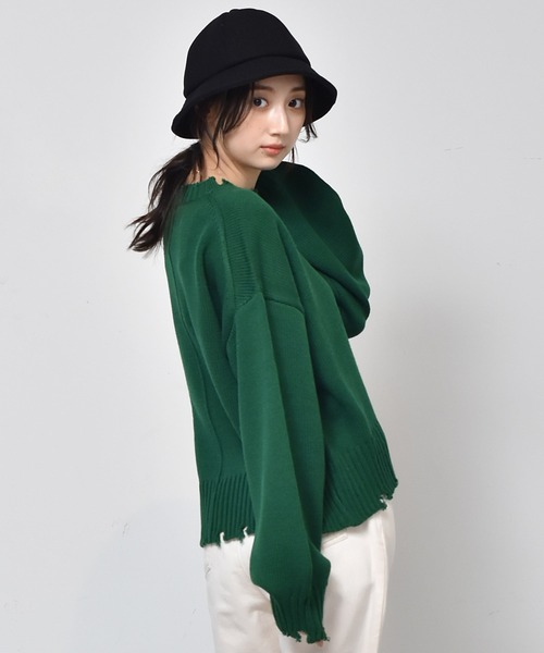 RETRO GIRL(レトロガール)の「アウトリッキングダメージニット(ニット/セーター・レディース・ダークブラウン/オレンジ/グリーン/ブラック系その他/ブルー・FREE)」の21枚目の写真