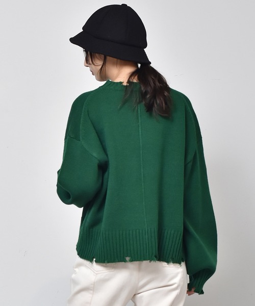 RETRO GIRL(レトロガール)の「アウトリッキングダメージニット(ニット/セーター・レディース・ダークブラウン/オレンジ/グリーン/ブラック系その他/ブルー・FREE)」の10枚目の写真