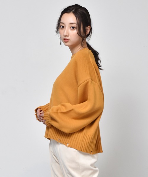 RETRO GIRL(レトロガール)の「アウトリッキングダメージニット(ニット/セーター・レディース・ダークブラウン/オレンジ/グリーン/ブラック系その他/ブルー・FREE)」の19枚目の写真