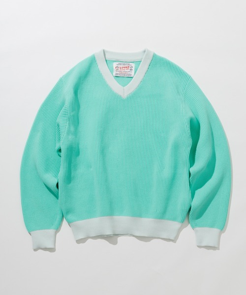 ADAM ET ROPE'(アダムエロペ)の「【LOGAN/ローガン 別注】カレッジニット Vネック オーバーシルエット/ワッペン付(ニット/セーター・メンズ・ホワイト/ピンク/ブルー系その他6・M/L)」の5枚目の写真