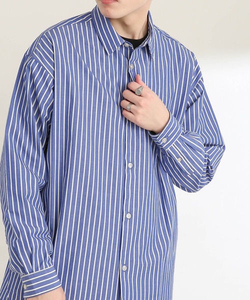 SENSE OF PLACE by URBAN RESEARCH（センスオブプレイスバイアーバンリサーチ）の「ストライプタイプライタールーズシャツA（シャツ/ブラウス・メンズ・ロイヤルブルー・MEDIUM/LARGE）」の4枚目の写真