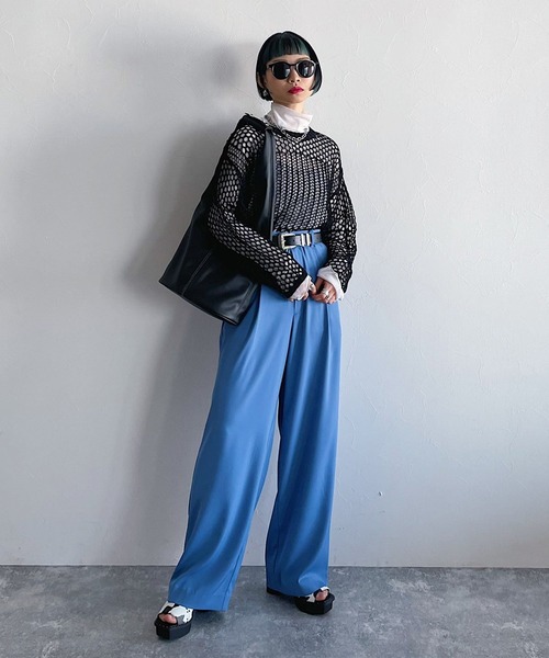 PAGEBOY(ページボーイ)の「パッチワークメッシュプルオーバー(ニット/セーター・レディース・オフホワイト/ブラック/ライム・FREE)」の8枚目の写真